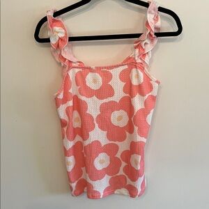 BiBi Floral Tank Top with Ruffle Straps - Pink and White